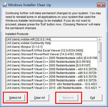 Windows Installer CleanUp Utility